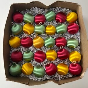 Vintage Mid Century Colorful Satin Christmas Ornaments (30) - Made in Japan